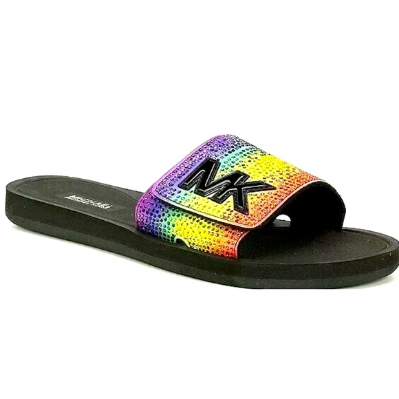 Michael KORS Rainbow Rhinestone Slides NIB - Picture 2 of 5
